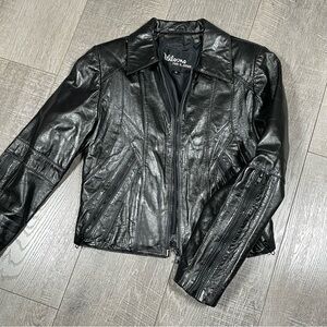WILSON Genuine Leather Moto Jacket size 10 Black shiny